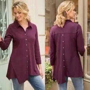 Soft Surroundings Santa Barbara Burgundy Button Front Tunic Top Size Large